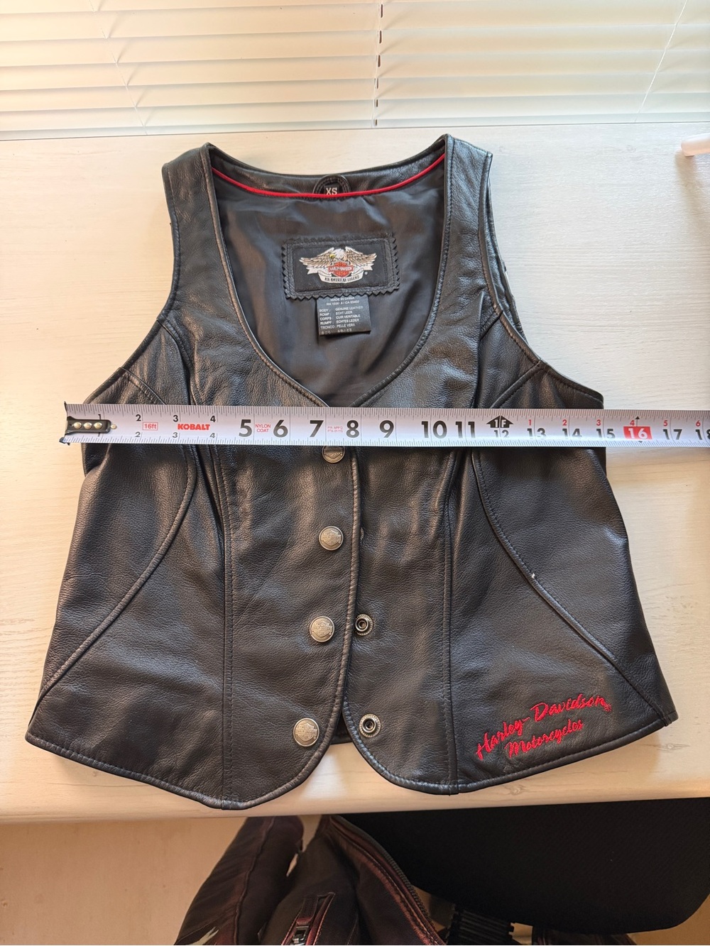 Harley-Davidson Black Leather Vest with Red Embroidery - Picture 6 of 8